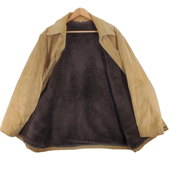 Vtg Jacket Coat Mens 44 Tan Corduroy Faux Fur Lined Zip Up Quilted Sleeves - Picture 3 of 16